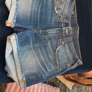 True Religion Blue Jean Shorts with Distressed Details